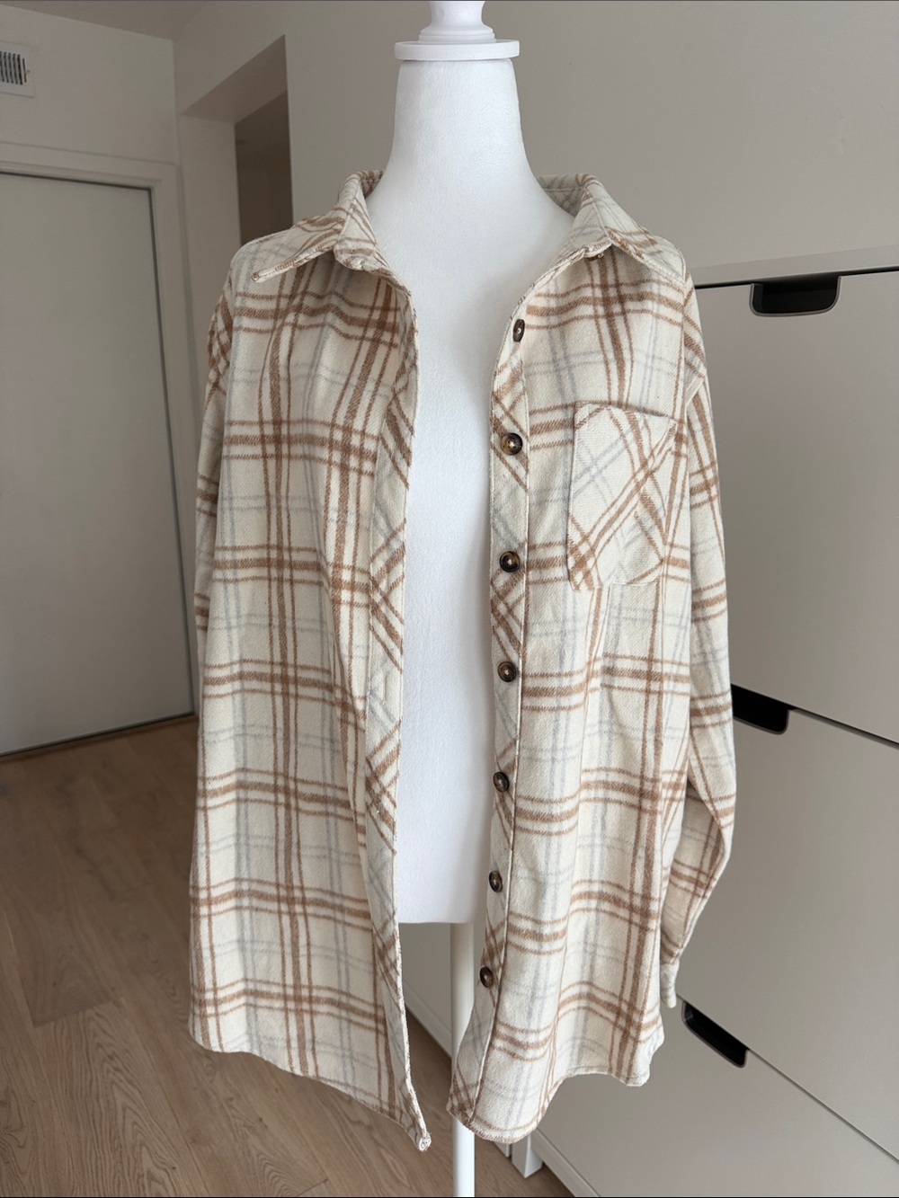 White Fox Cream & Tan Plaid Button-Up